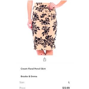Cream Floral Pencil Skirt - Large (still new, never worn)